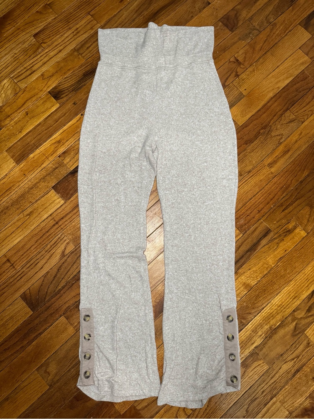 Anthropologie High-Rise Oatmeal Flare Knit Pants with Button Hem, Small